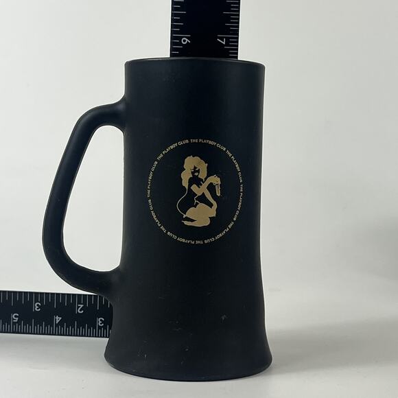 5 Vintage Playboy Club Black Drinking Mugs Glass Matte Black Gold Tankard 16oz - Picture 9 of 16